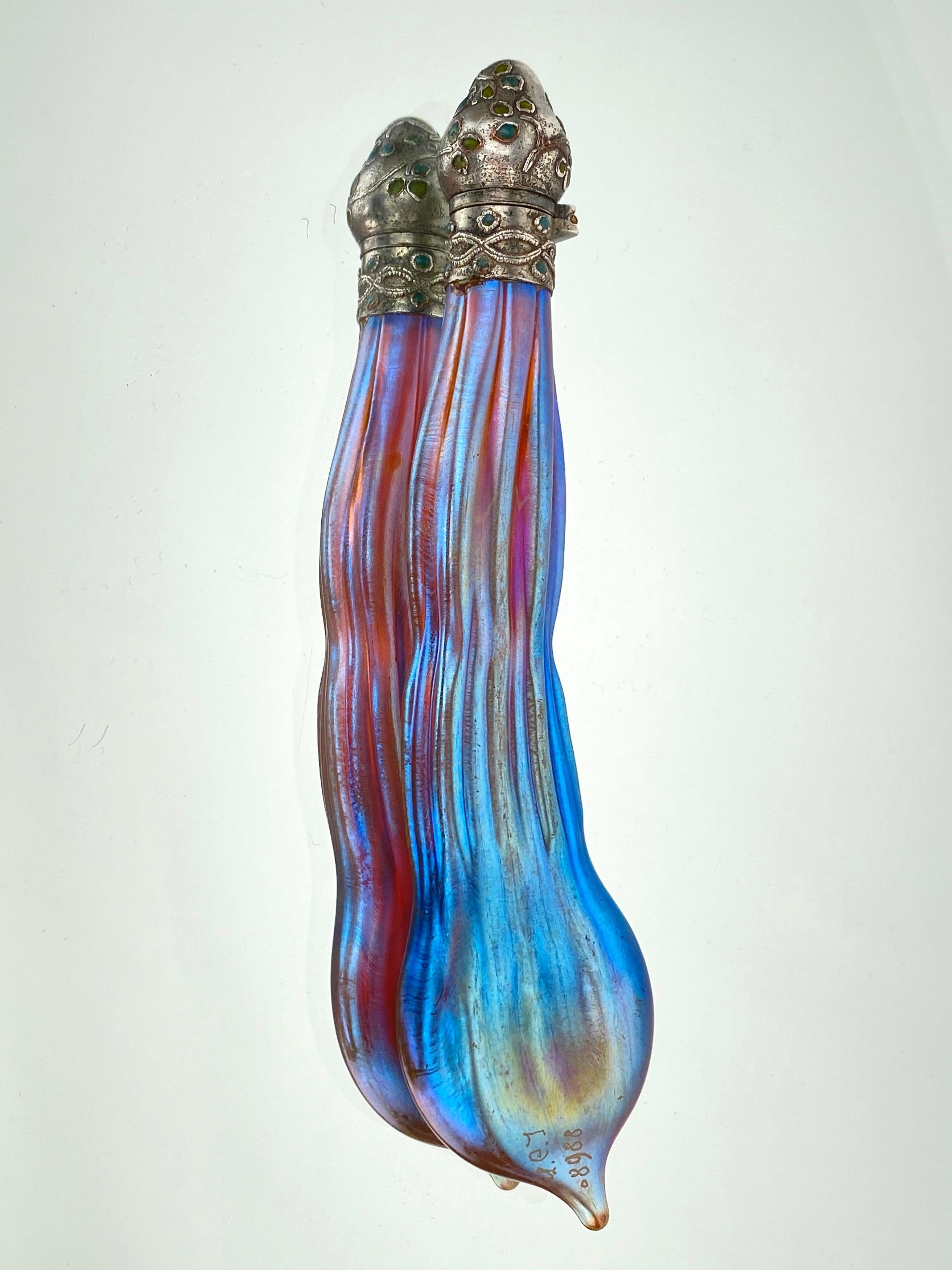 20th Century Art Nouveau Tiffany Favrile Lay Down Perfume/Scent Bottle by, Tiffany Studios