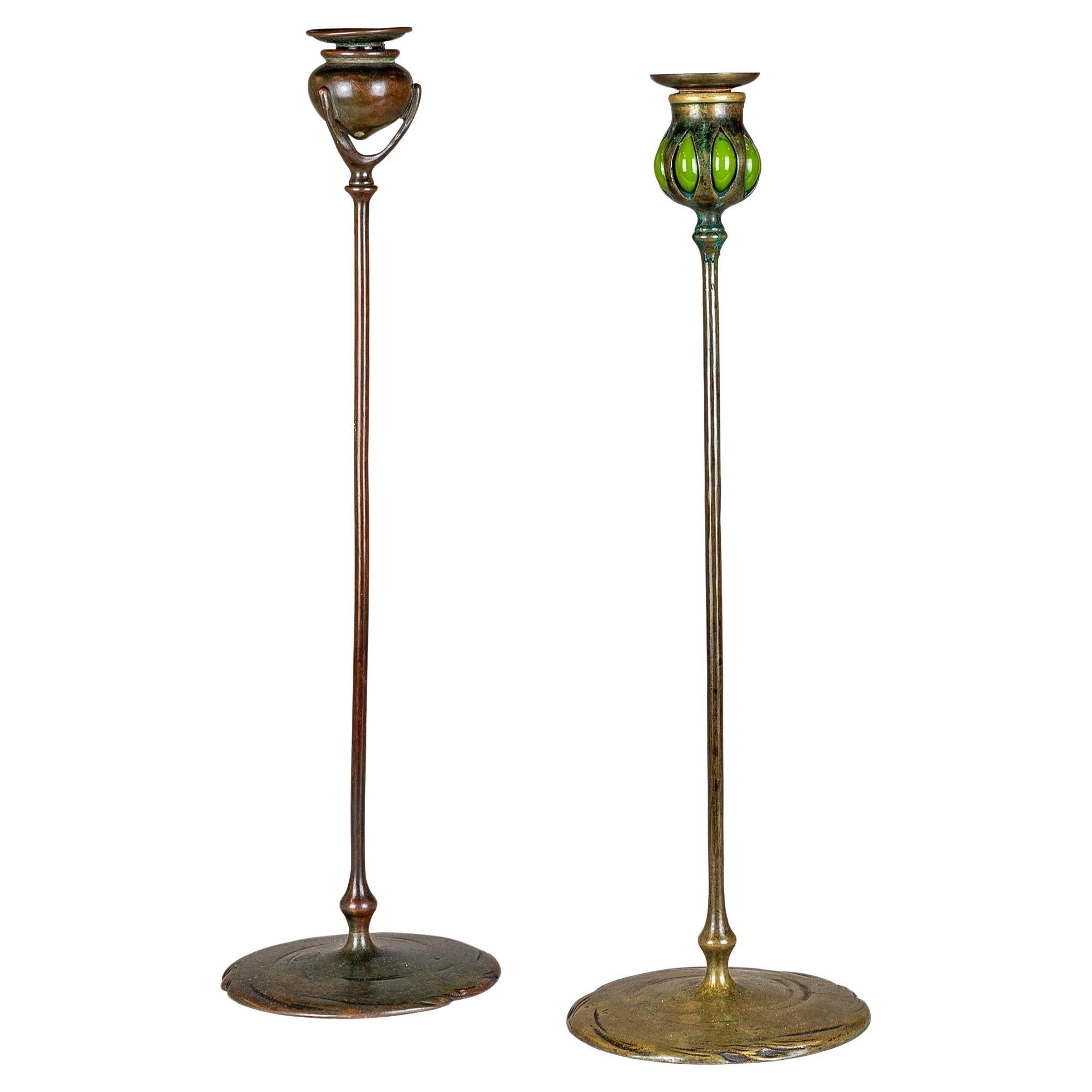  Art Nouveau Tiffany Patinated-Bronze Candlesticks