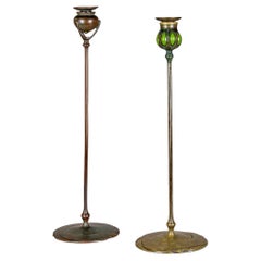 Antique  Art Nouveau Tiffany Patinated-Bronze Candlesticks