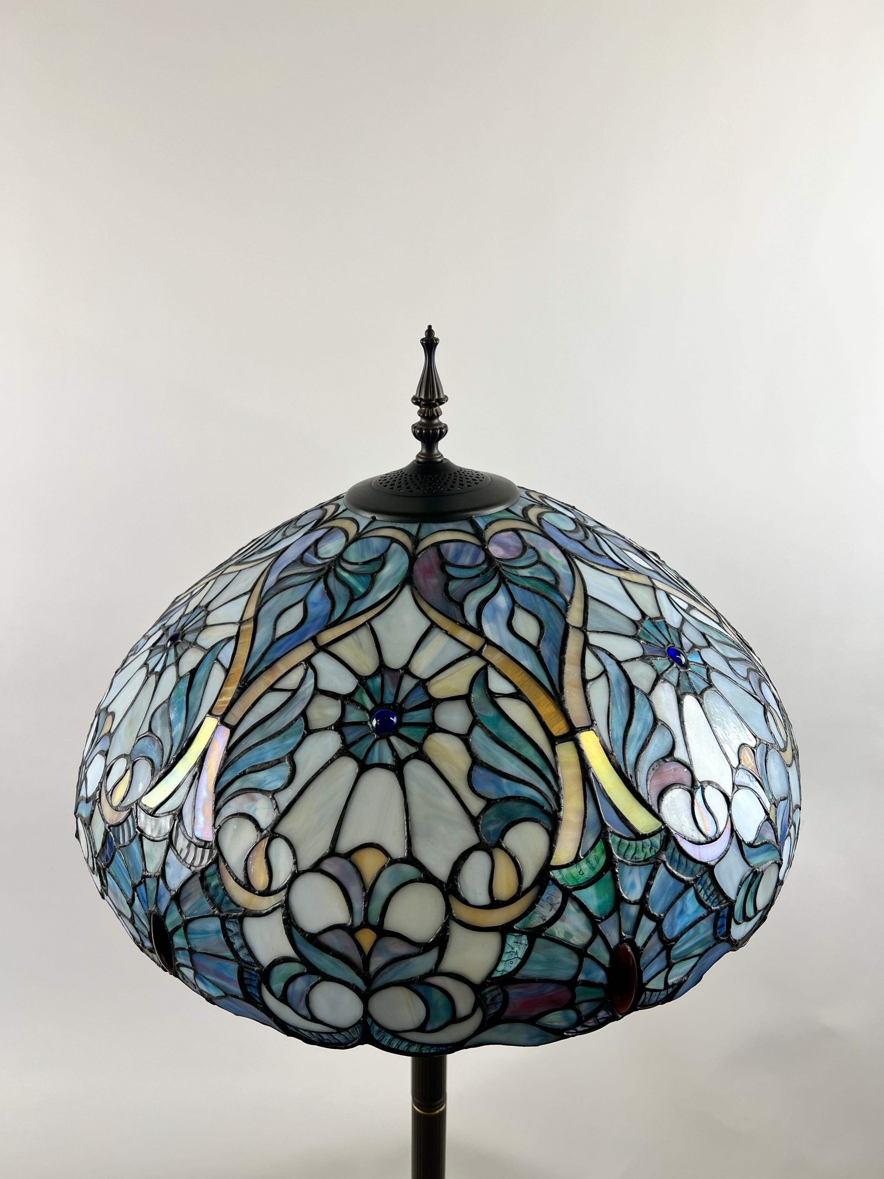 Art Nouveau Tiffany Sale Blue Stained Glass Dome Shaped Shade Floor Lamp For Sale 5