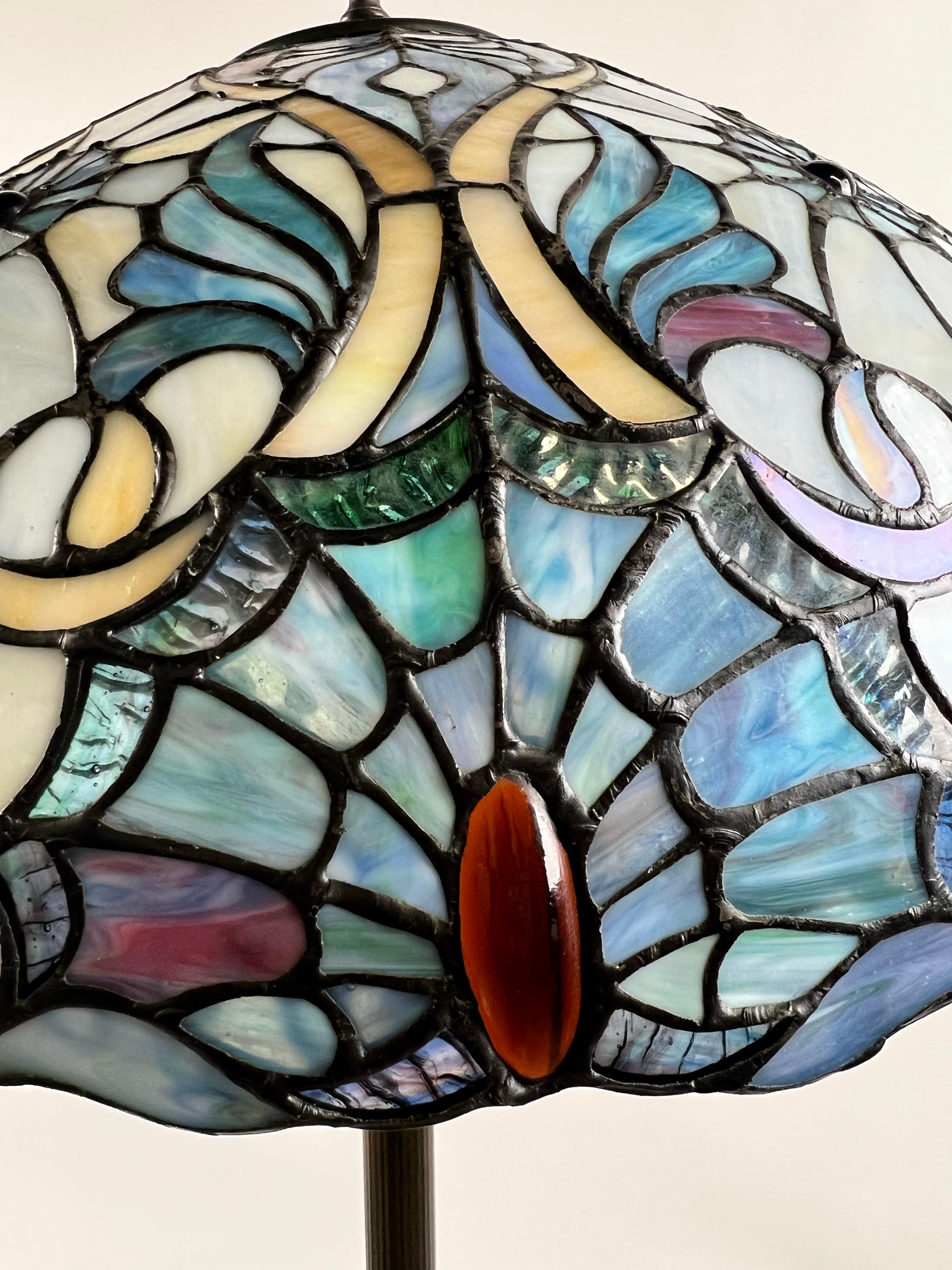 Art Nouveau Tiffany Sale Blue Stained Glass Dome Shaped Shade Floor Lamp For Sale 6