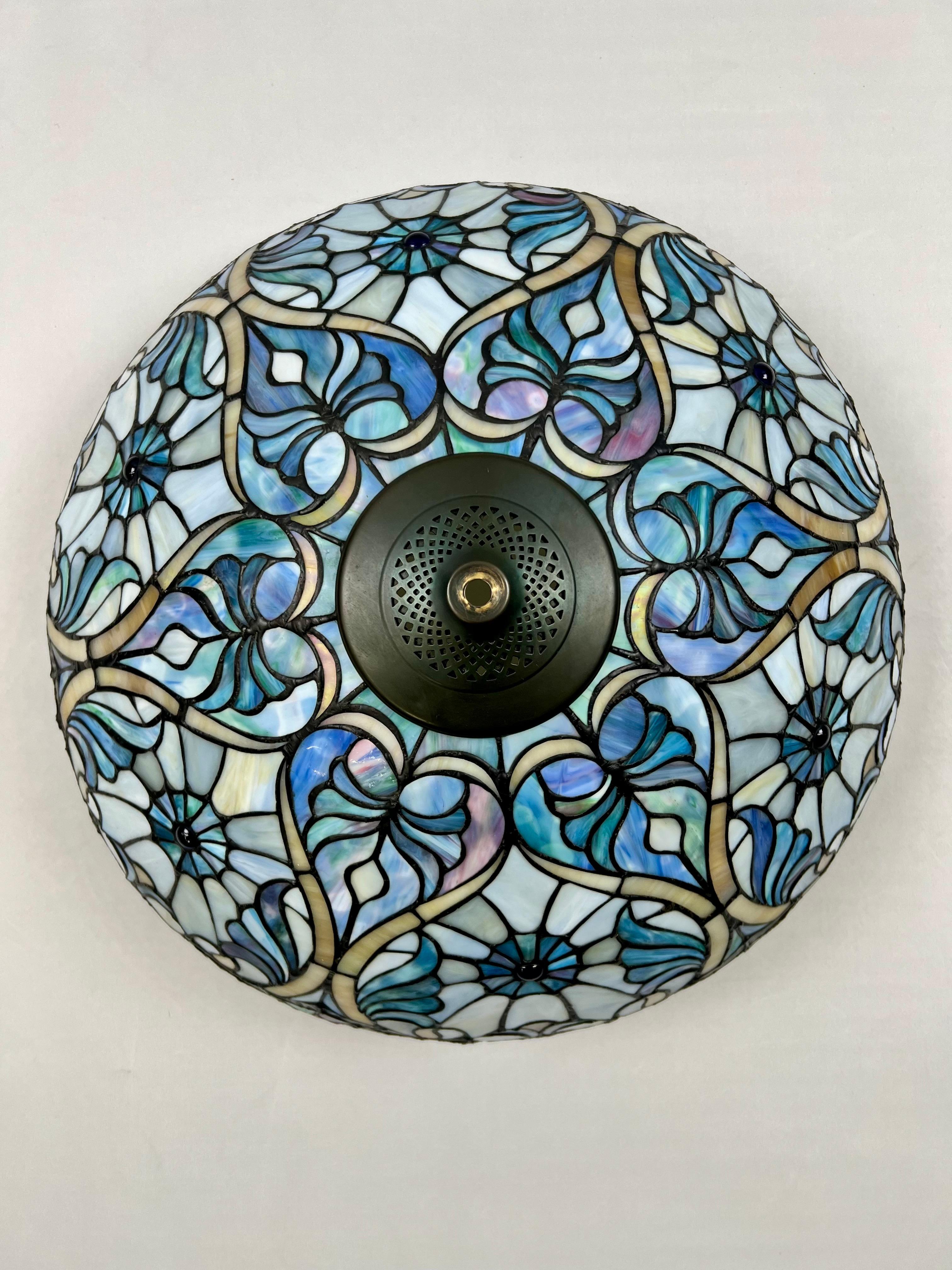 Art Nouveau Tiffany Sale Blue Stained Glass Dome Shaped Shade Floor Lamp In Good Condition For Sale In Plainview, NY