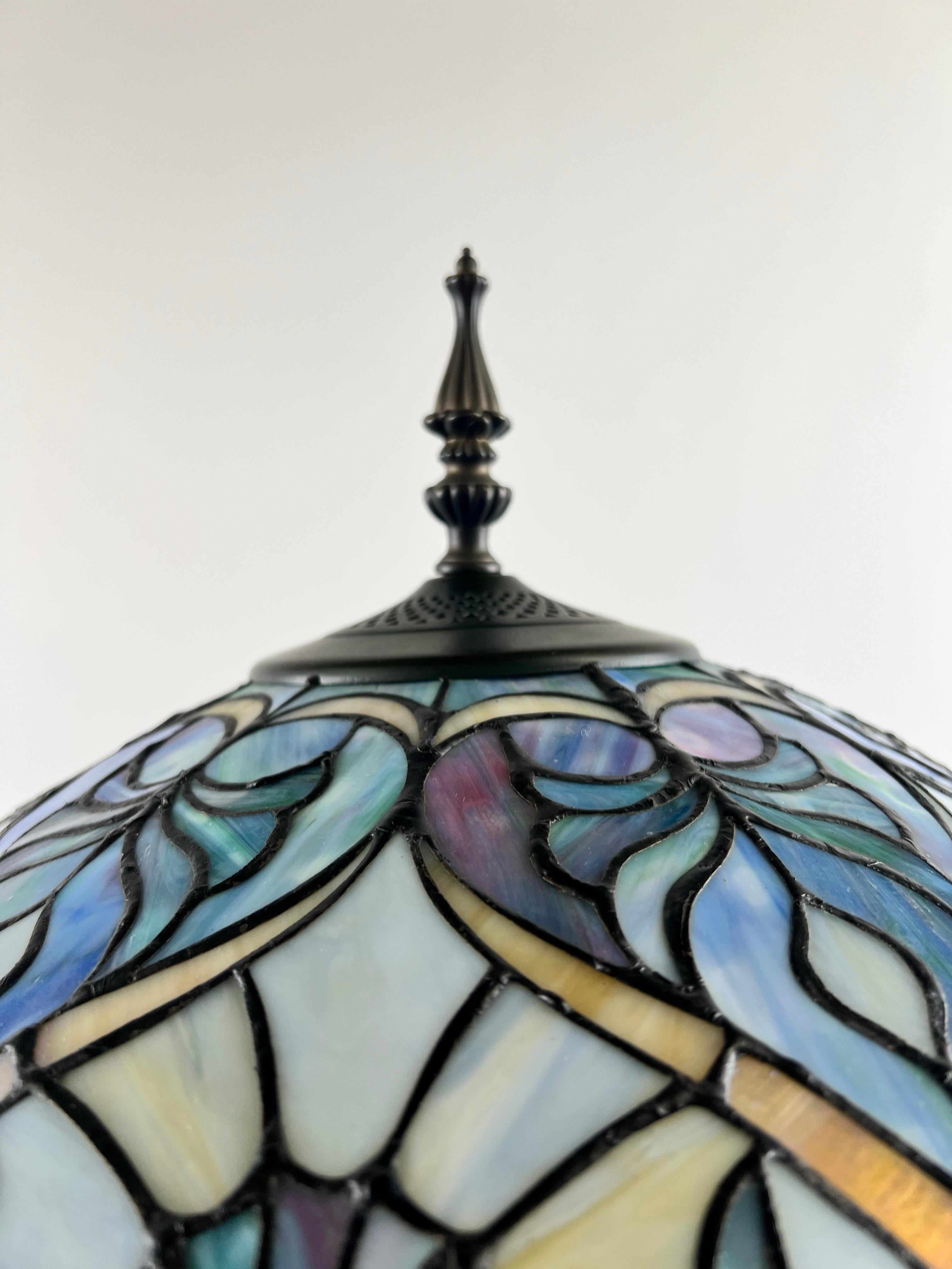 Art Nouveau Tiffany Sale Blue Stained Glass Dome Shaped Shade Floor Lamp For Sale 1