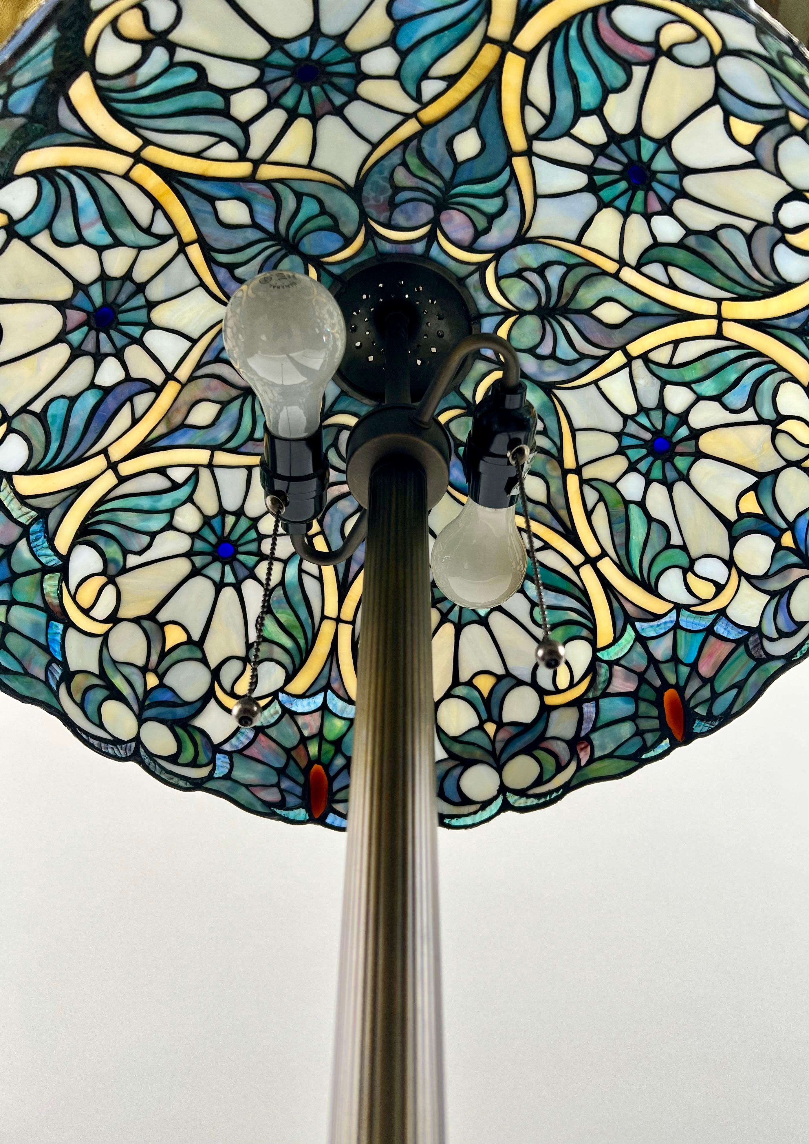 Art Nouveau Tiffany Sale Blue Stained Glass Dome Shaped Shade Floor Lamp For Sale 2