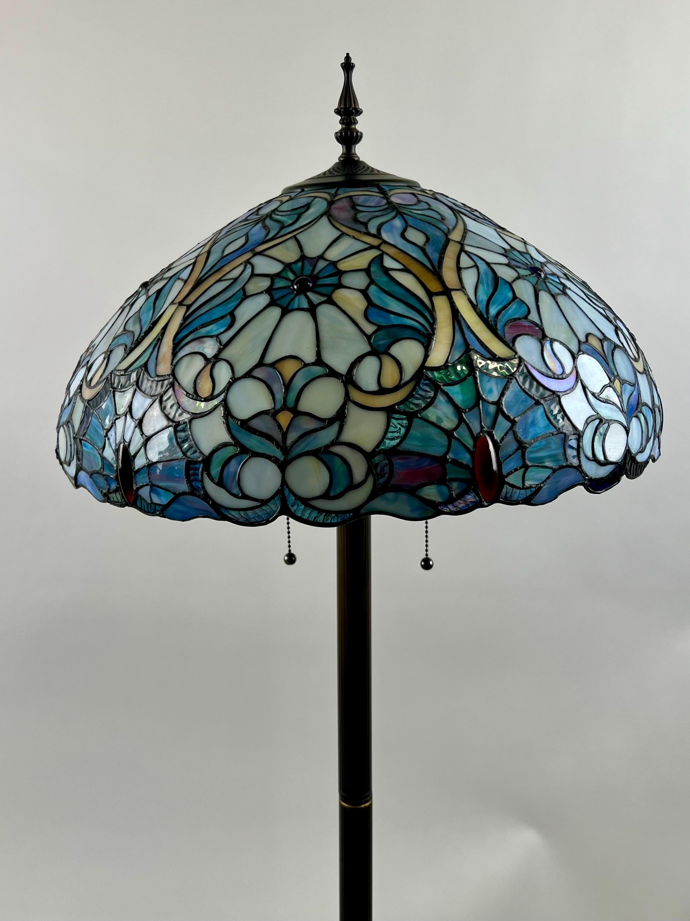 Art Nouveau Tiffany Sale Blue Stained Glass Dome Shaped Shade Floor Lamp For Sale 4