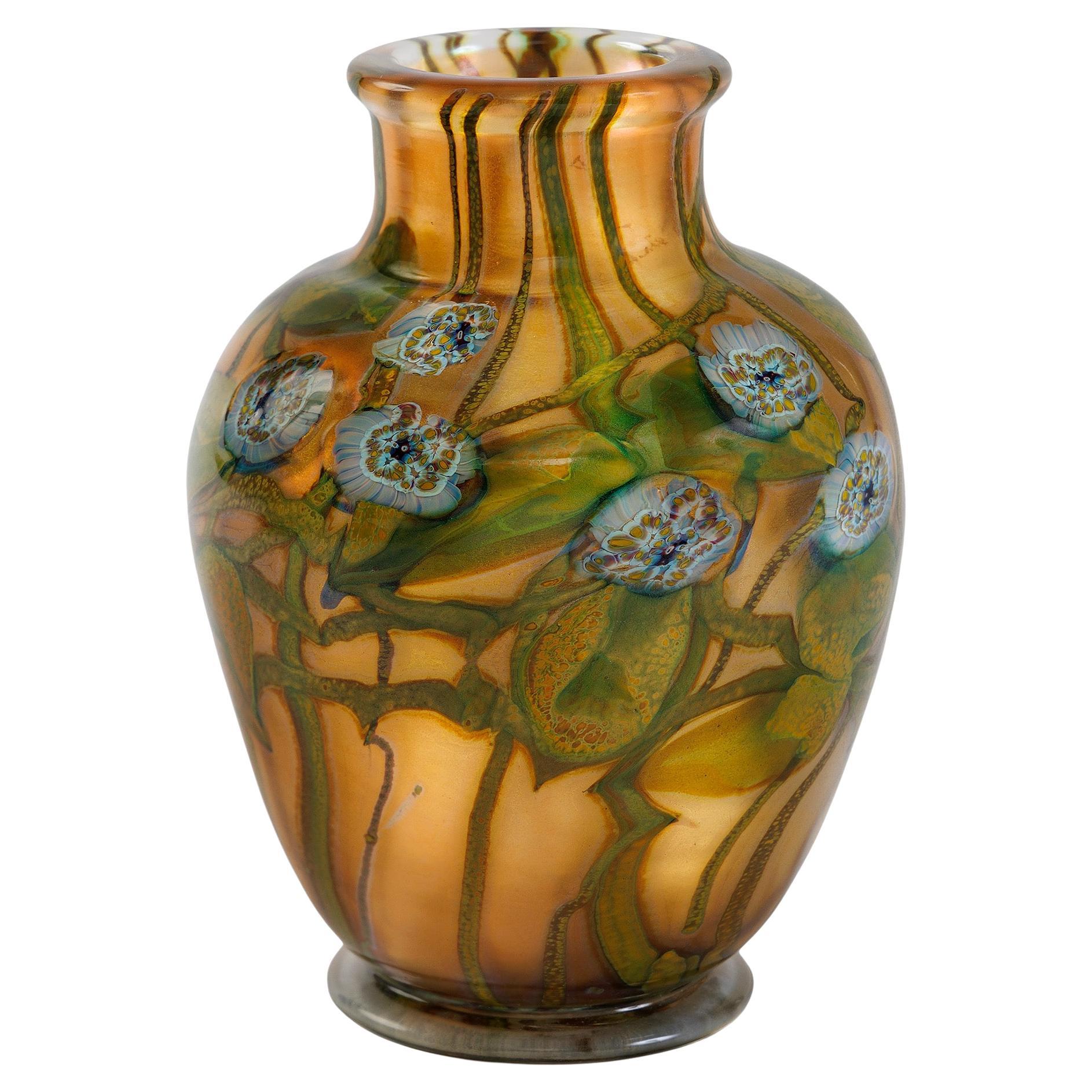 Art Nouveau Tiffany Studios New York "Millefiori" Paperweight Favrile Glass Vase For Sale