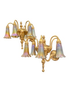 Art Nouveau Tiffany Studios Six Light Lily Sconces