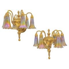 Art Nouveau Tiffany Studios Six Light Lily Sconces