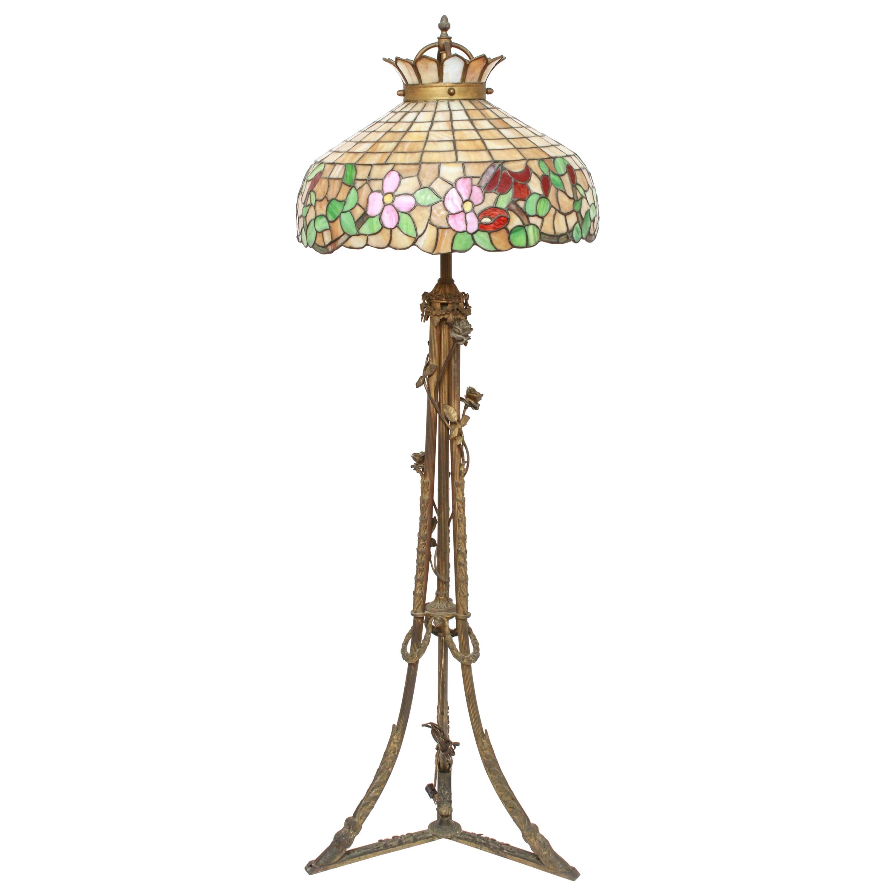 Art Nouveau Tiffany Style Slag Glass Floor Lamp