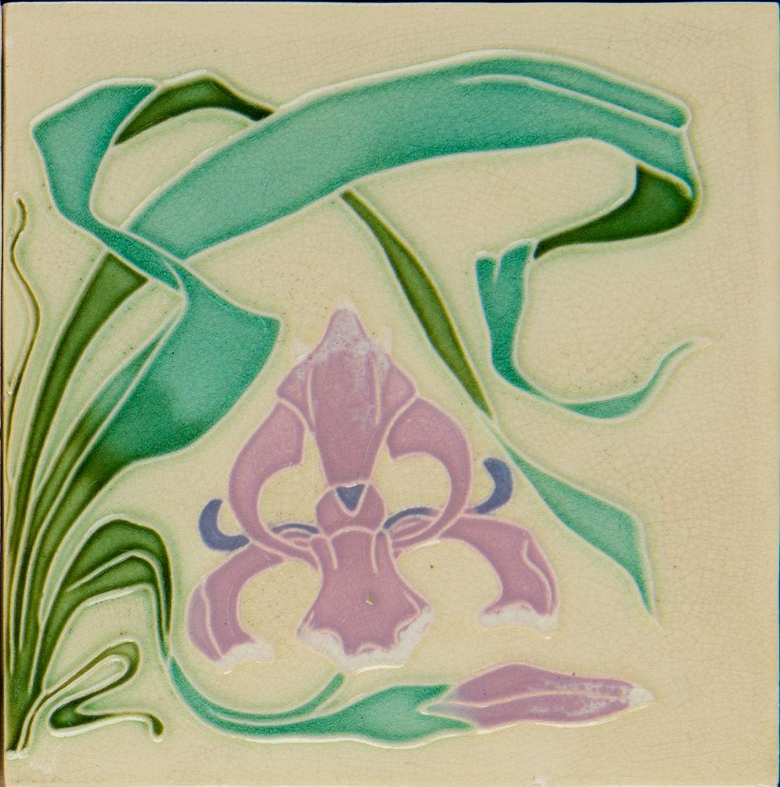 Fait main Panneau en carreaux Art Nouveau Société artisanale de Hasselt, Belgique, C1900 en vente