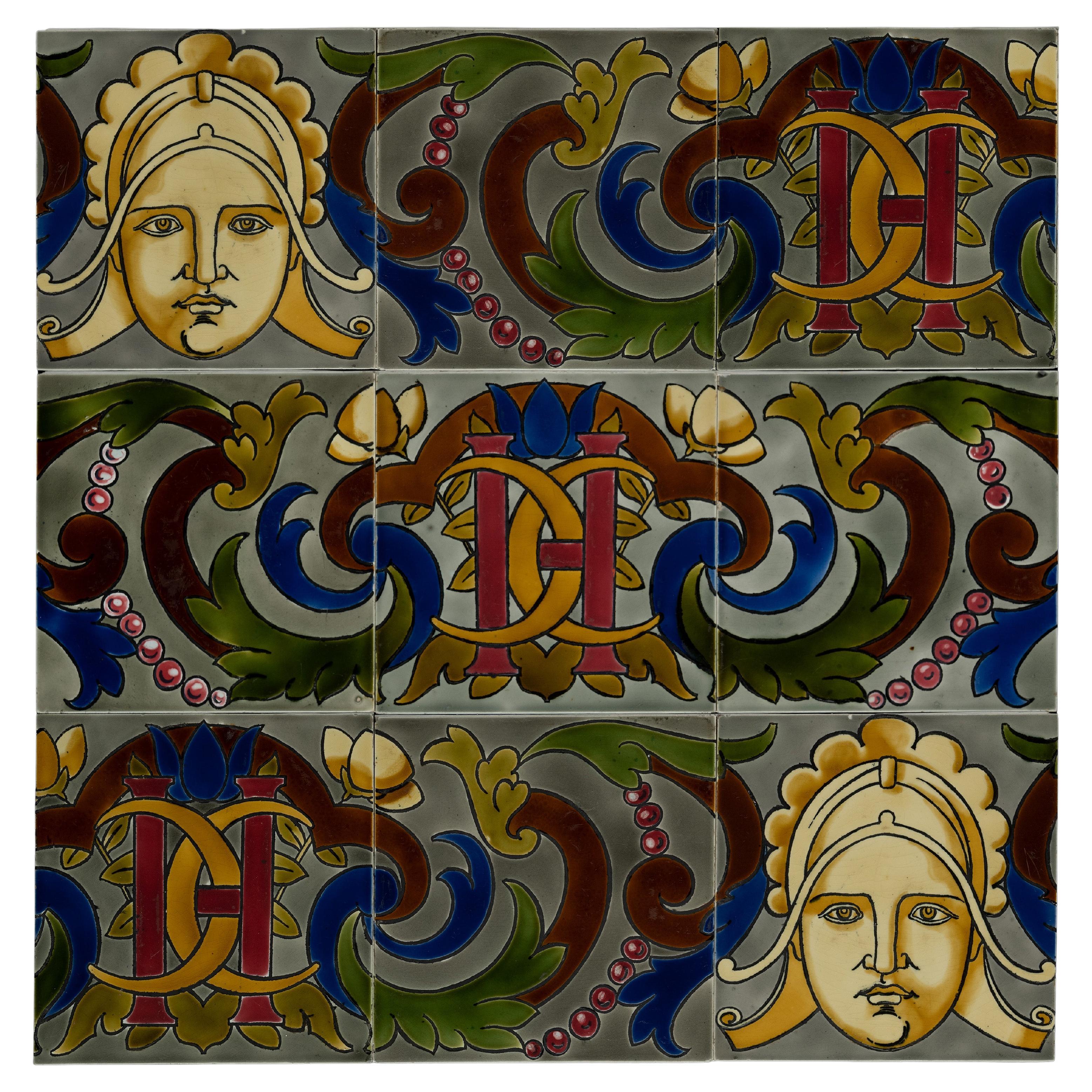 Panneau de carreaux Art Nouveau Utschneider Sarreguemines C 1905