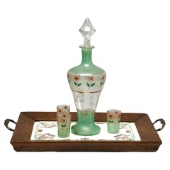 Art Nouveau tile panel with Florale Decoration with Carafe and 3 Shot Glasses