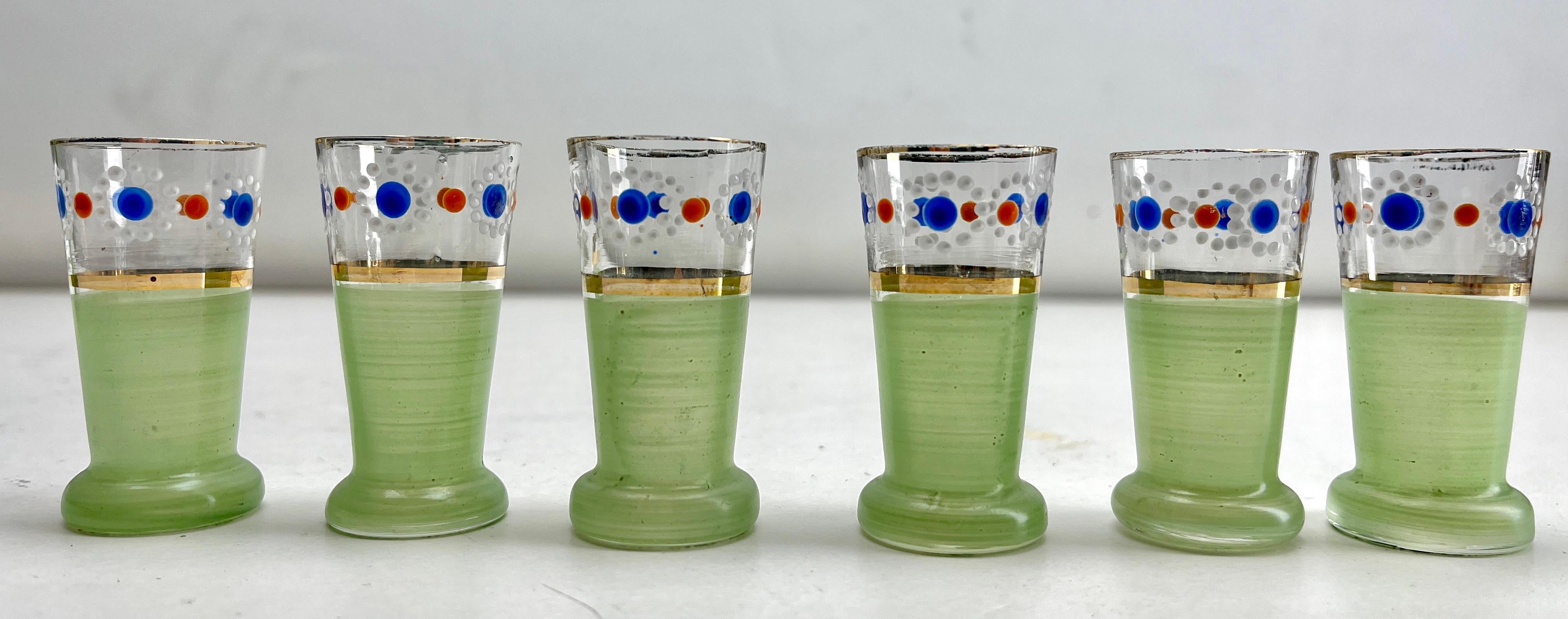Porcelain Art Nouveau Tile Panel with Florale Decoration with Carafe and 6 Shot Glasses For Sale