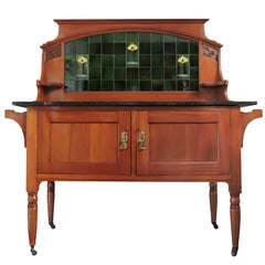 Art Nouveau Tiled Walnut and Marble Washstand