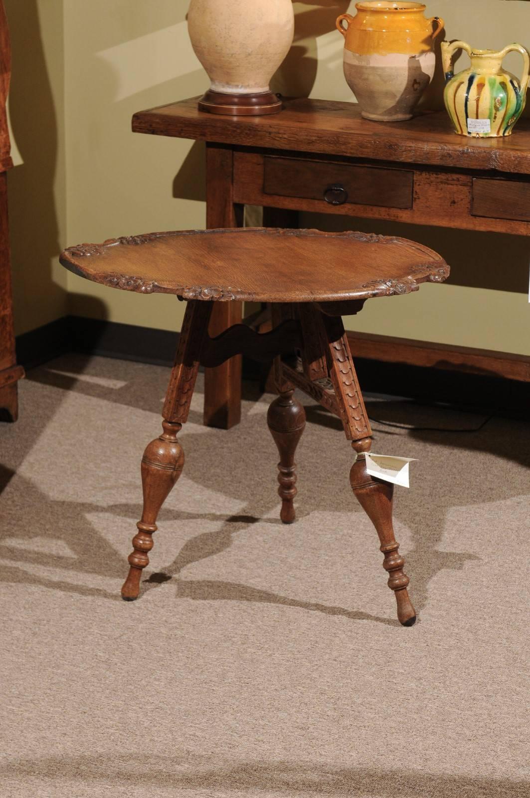 French Art Nouveau Tilt-Top Oak Table from France For Sale