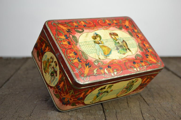 Art Nouveau Tin Box with different Scenes of Children at 1stDibs