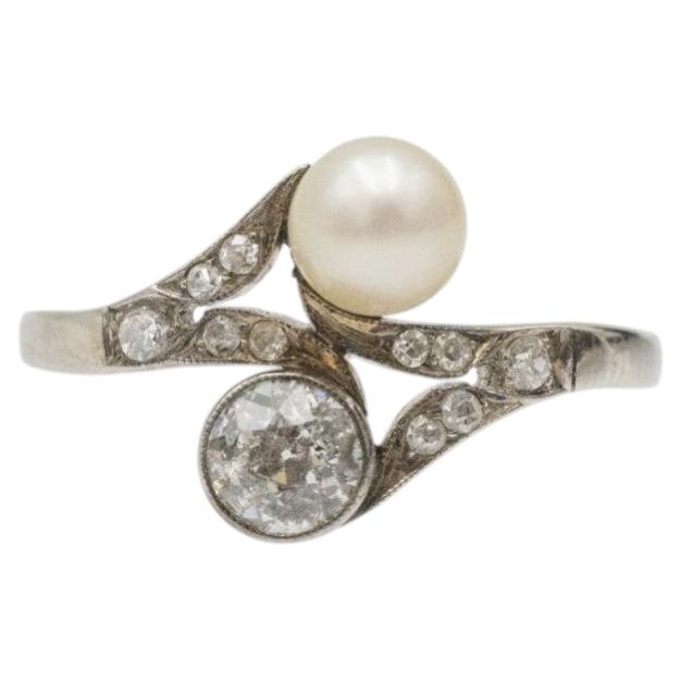 Jugendstil-Ring „Toi et Moi“ mit Perle und Diamanten, Anfang des 20. Jahrhunderts