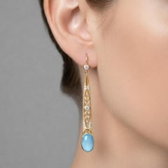 Art Nouveau Topaz Drop Earrings 14k gold