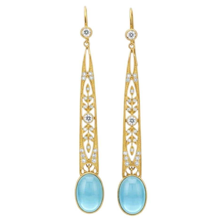 Art Nouveau Topaz Drop Earrings silver, gold For Sale