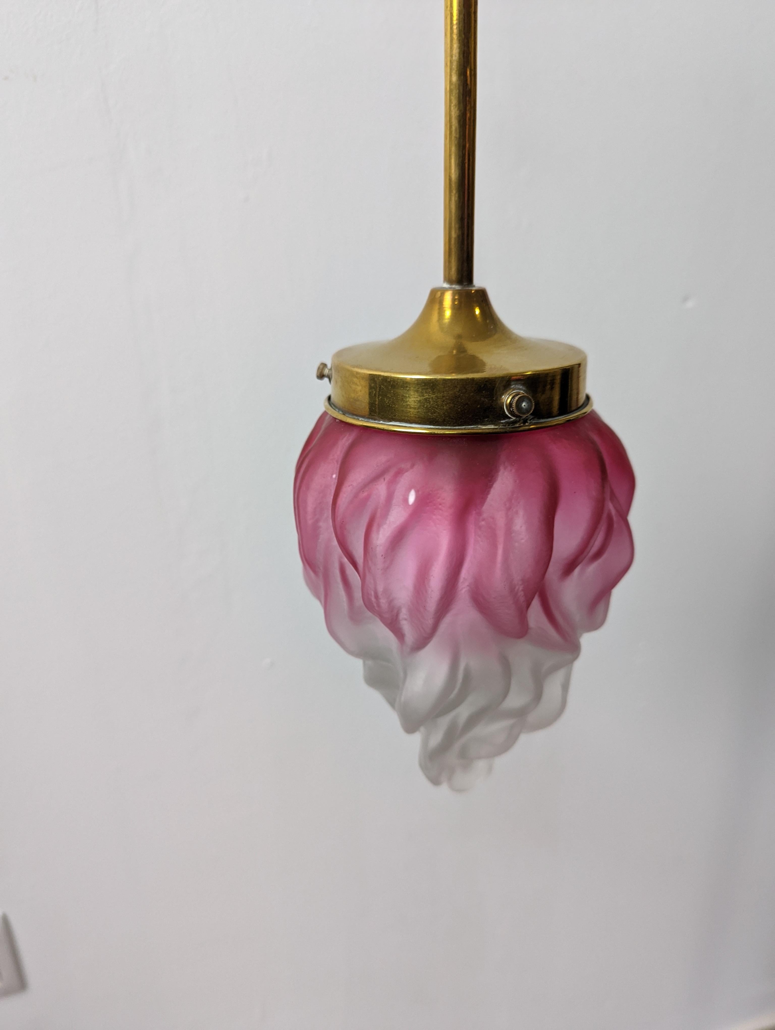 European Art Nouveau Torch-Shaped Lamp in Glazed Glass, 1920s For Sale