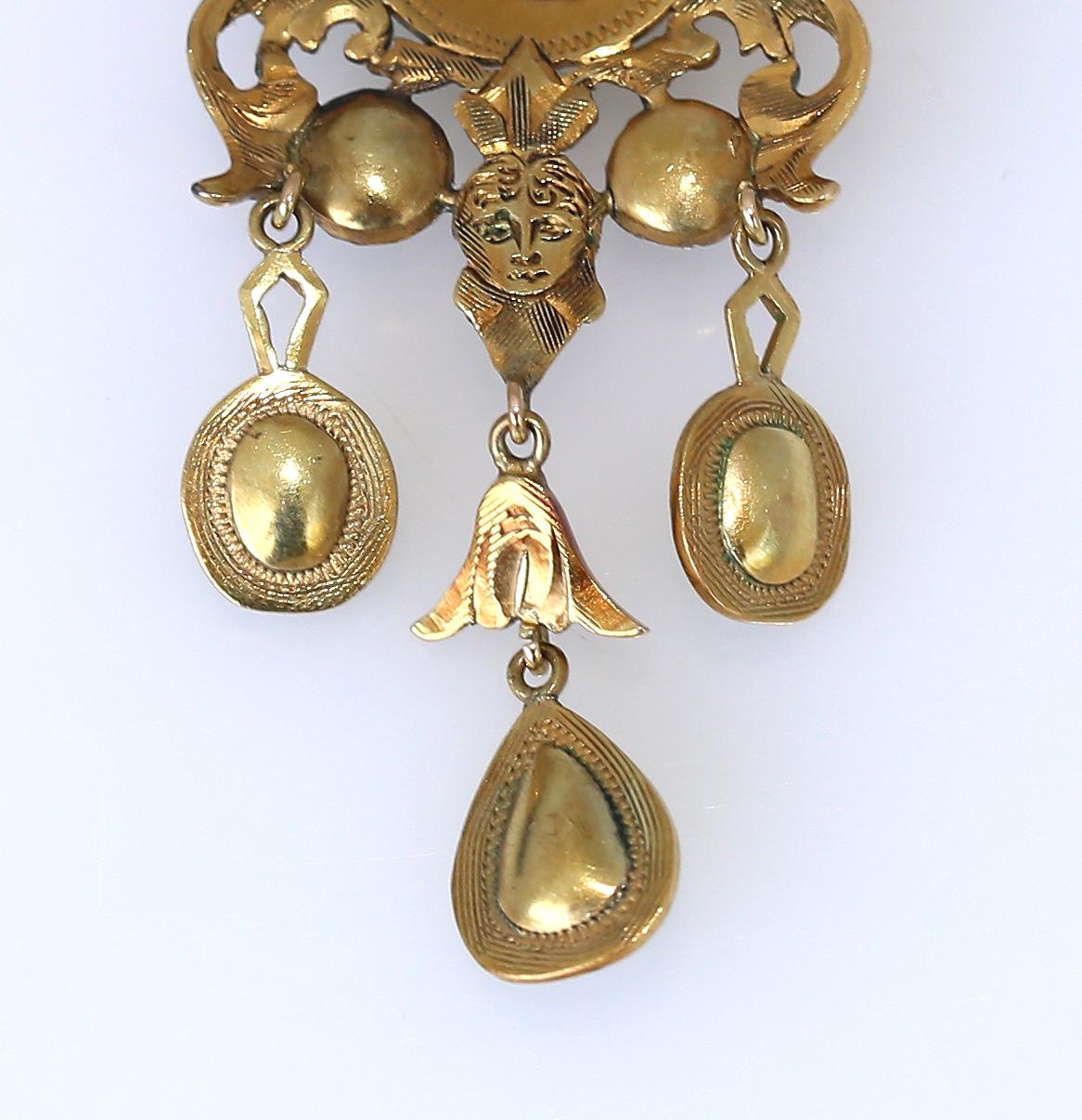 Women's Art Nouveau Tourmaline Enamel Diamonds Yellow Gold Pendant, 1890 For Sale