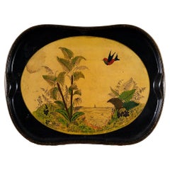 Plateau Art nouveau, métal gravé, scène orientale, années 1900