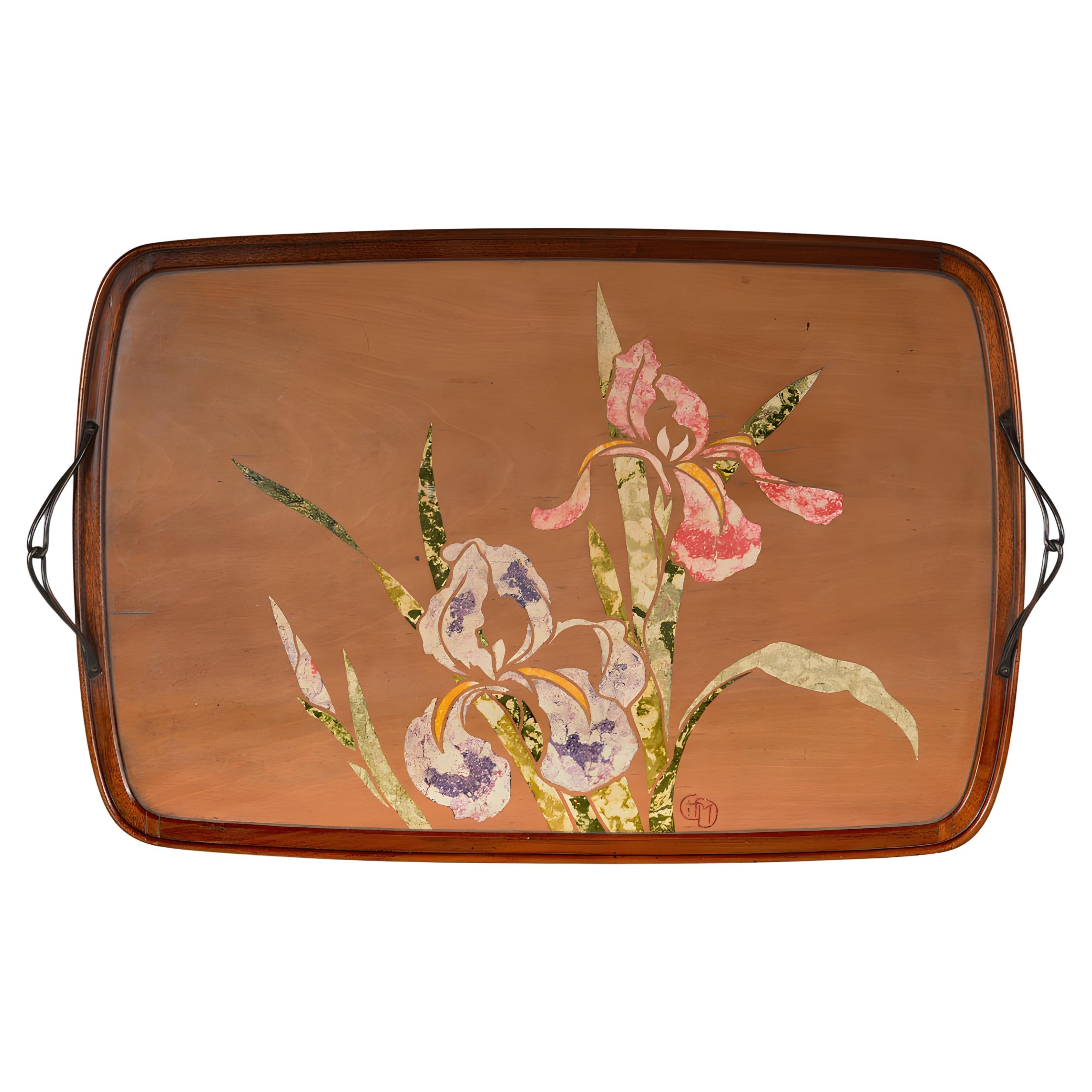 Art Nouveau tray with De Scagliola decoration, Signed