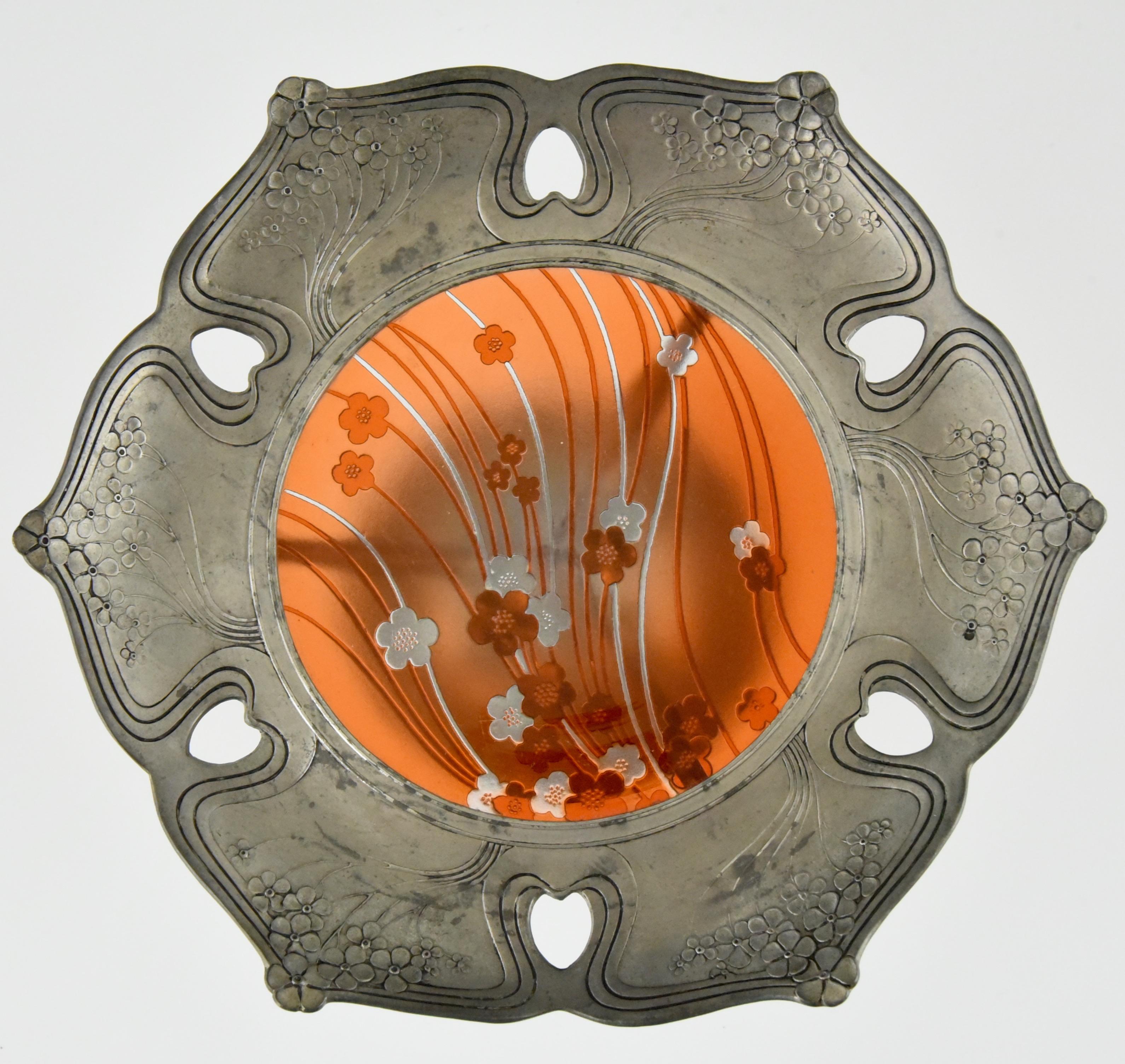 Art Nouveau Tray with Etched and Enameled Glass Inlay Orivit, Germany, 1904 4