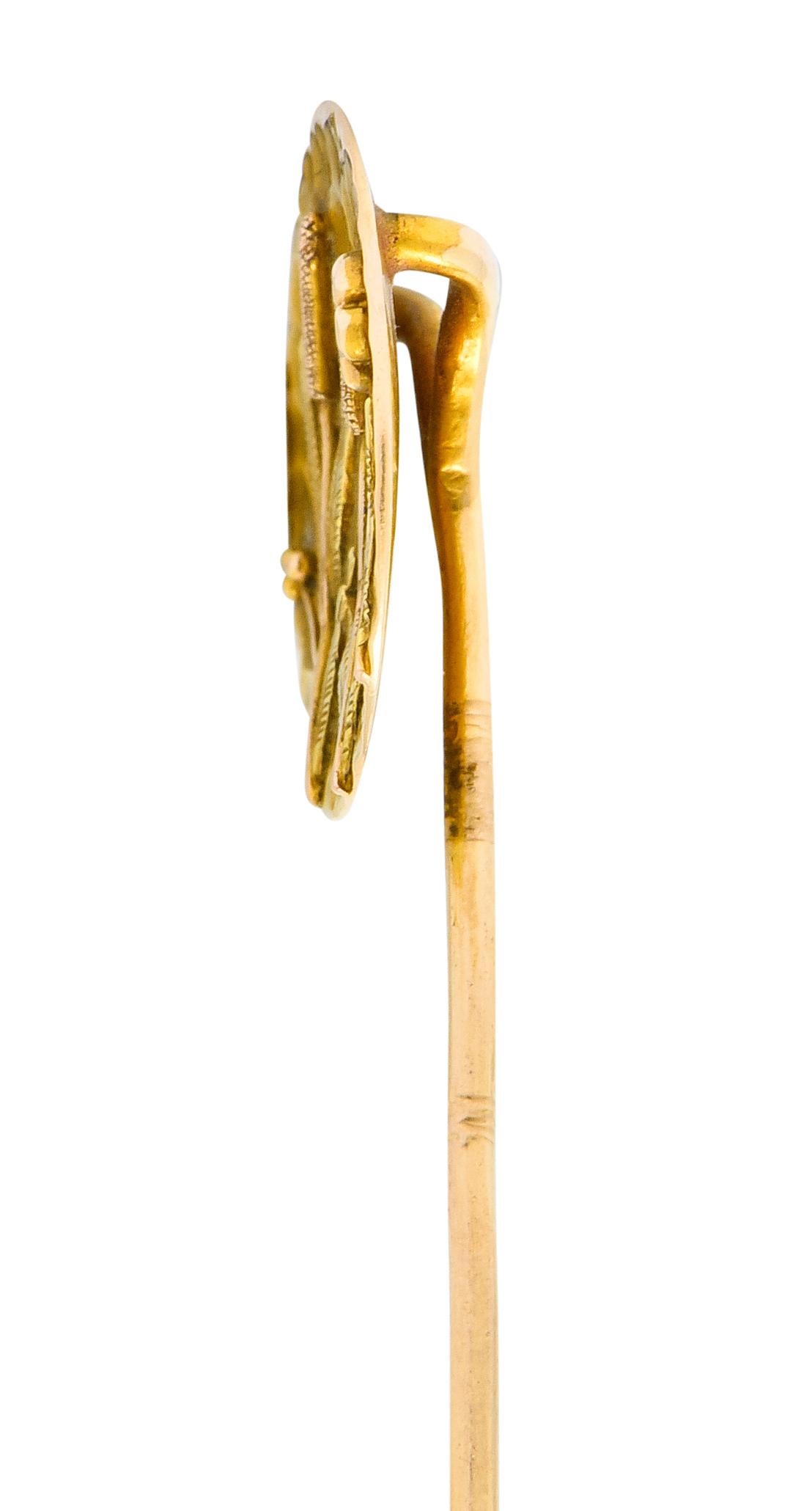 Women's or Men's Art Nouveau Tri-Colored Gold Hammered Wildflower Stickpin