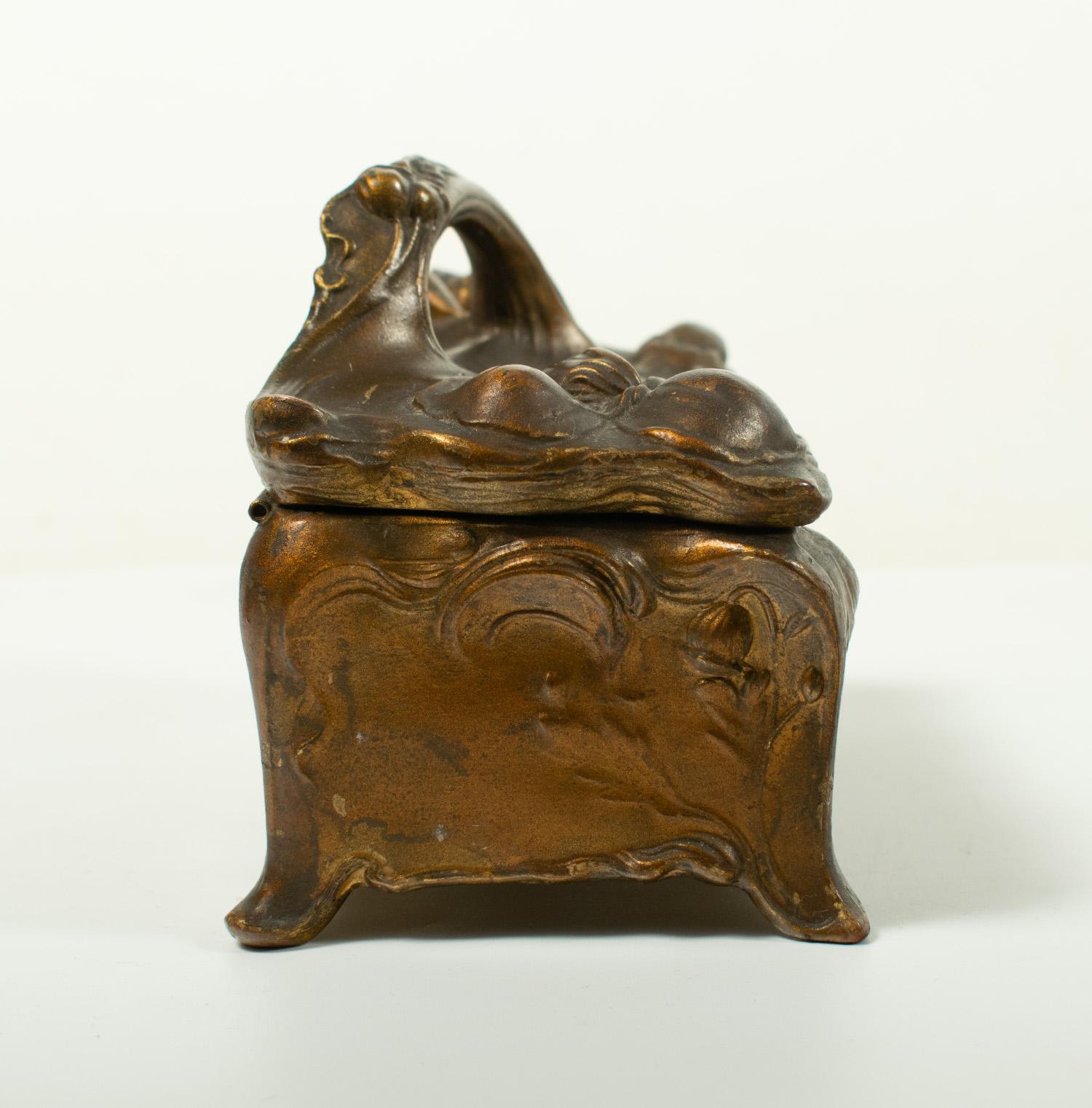 Cast Art Nouveau Trinket Box - marked 