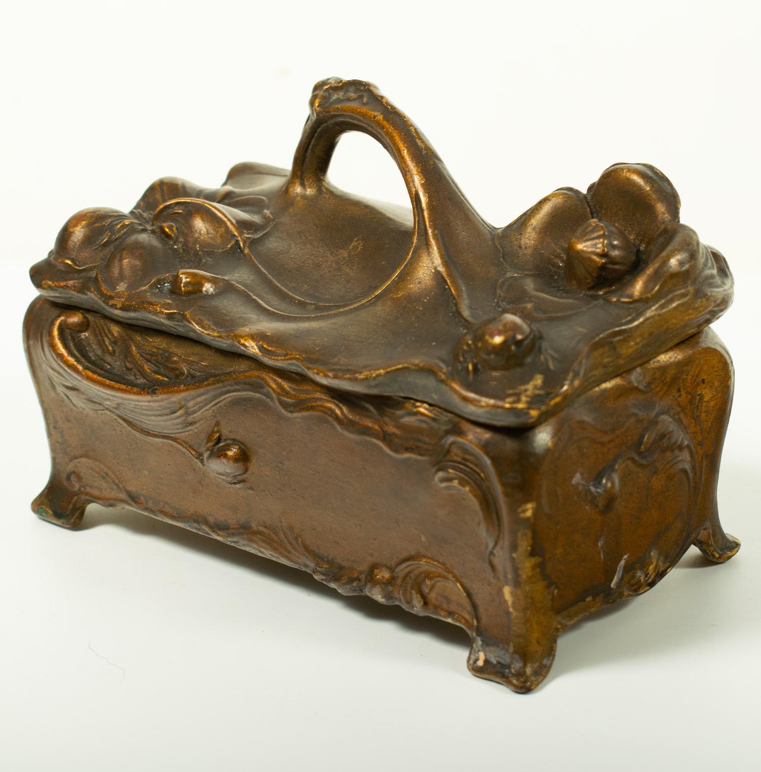 Spelter Art Nouveau Trinket Box - marked 