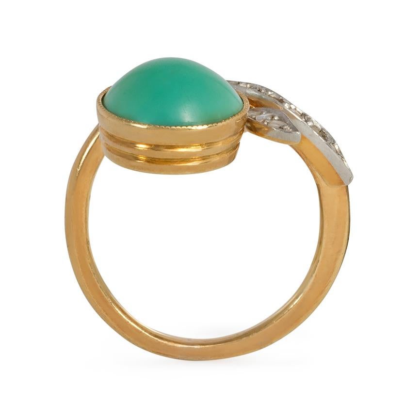 Jugendstil-Ring aus Gold und Platin mit Türkis- und Diamant-Blumenmotiv (Art nouveau) im Angebot