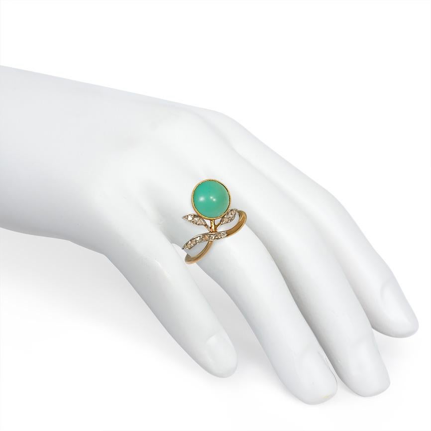 Jugendstil-Ring aus Gold und Platin mit Türkis- und Diamant-Blumenmotiv (Rosenschliff) im Angebot