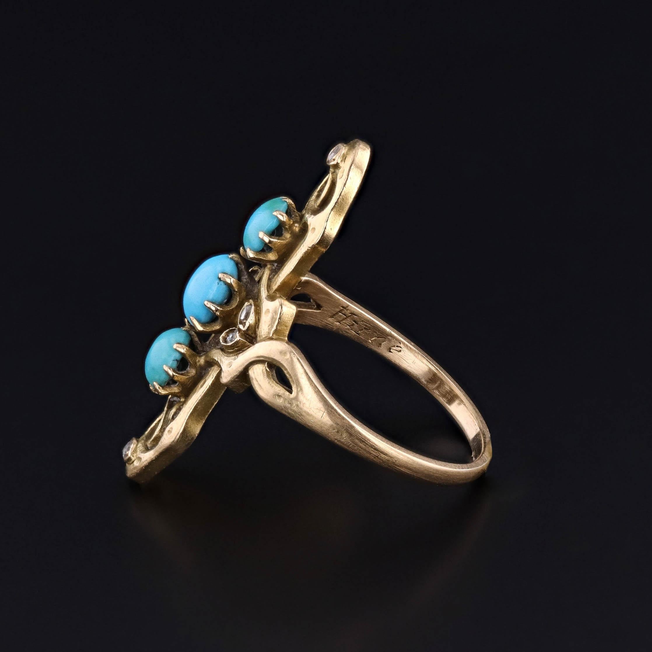 Anillo Art Nouveau de Turquesa y Diamantes de Oro de 18k Cabujón en venta