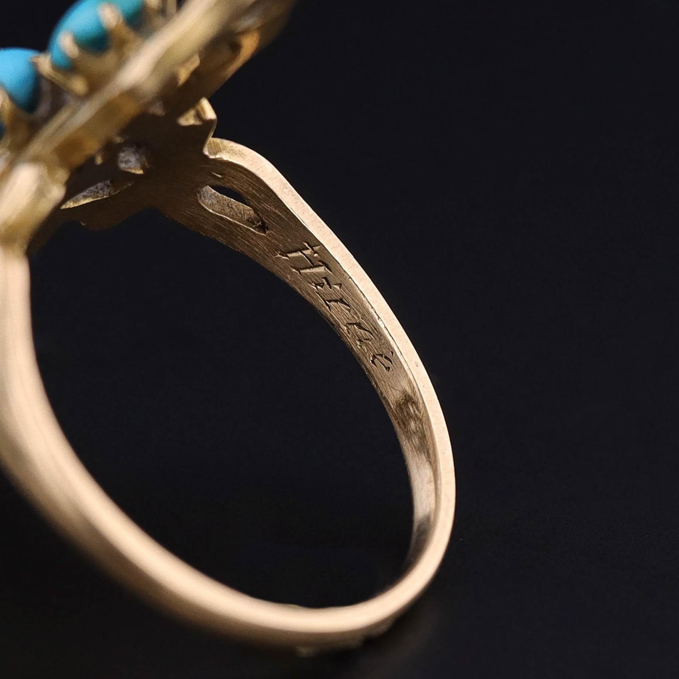 De las mujeres Anillo Art Nouveau de Turquesa y Diamantes de Oro de 18k en venta