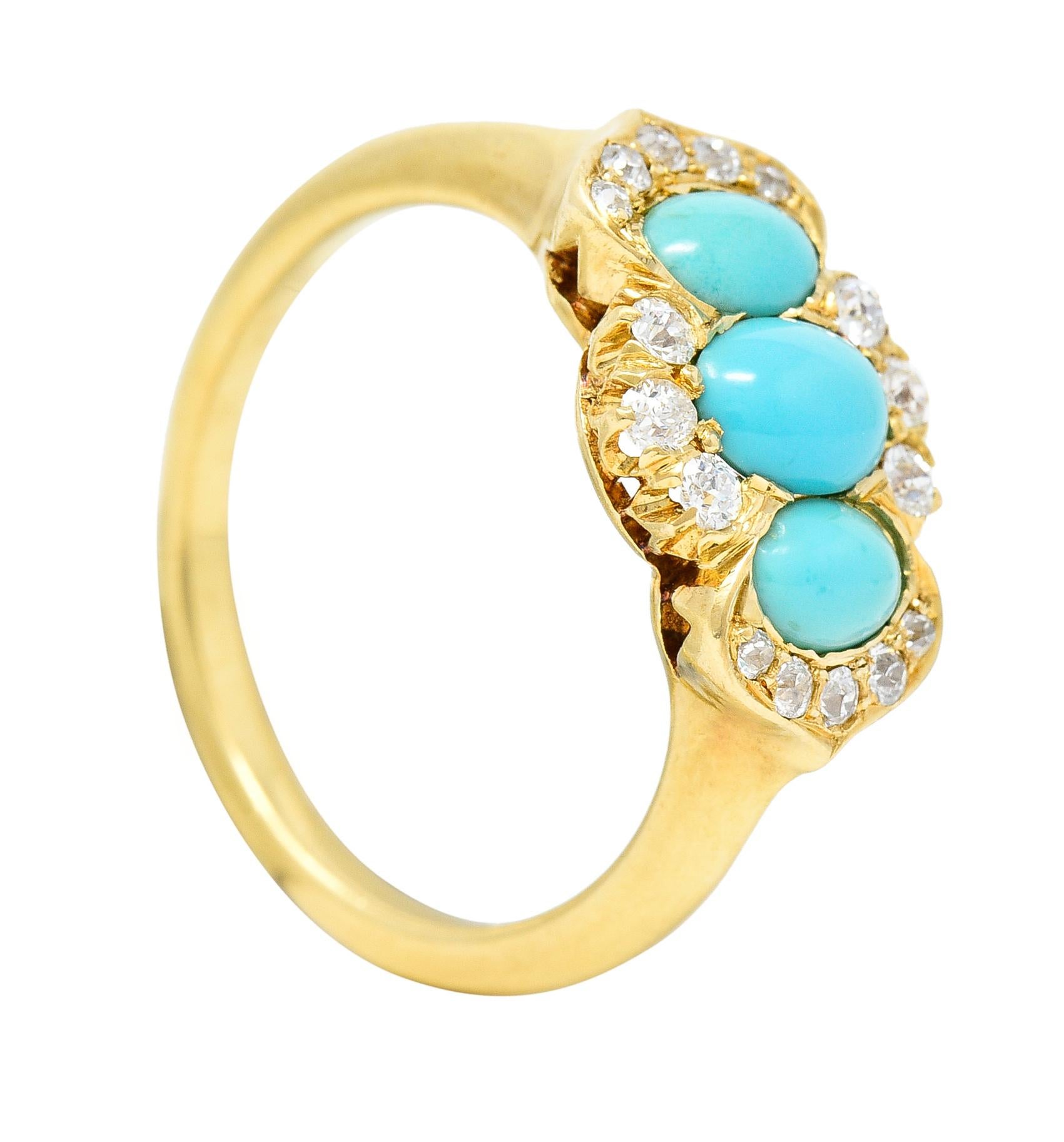 Art Nouveau Turquoise Old Mine Cut Diamond 18 Karat Gold Jones & Woodland Ring 4