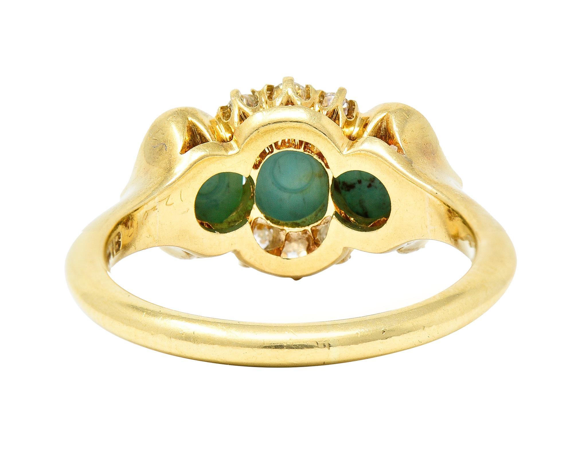 Oval Cut Art Nouveau Turquoise Old Mine Cut Diamond 18 Karat Gold Jones & Woodland Ring