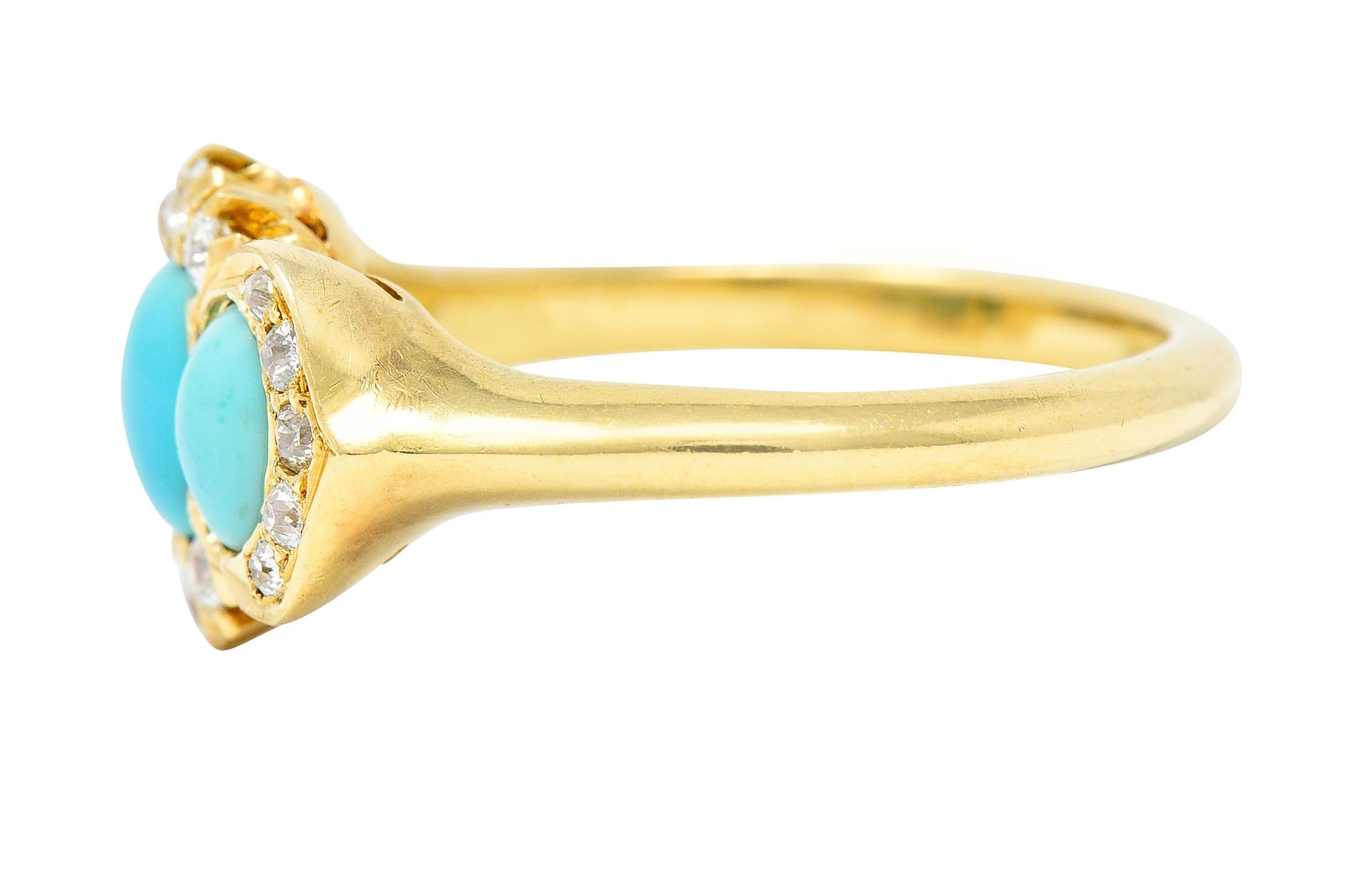 Art Nouveau Turquoise Old Mine Cut Diamond 18 Karat Gold Jones & Woodland Ring In Excellent Condition In Philadelphia, PA