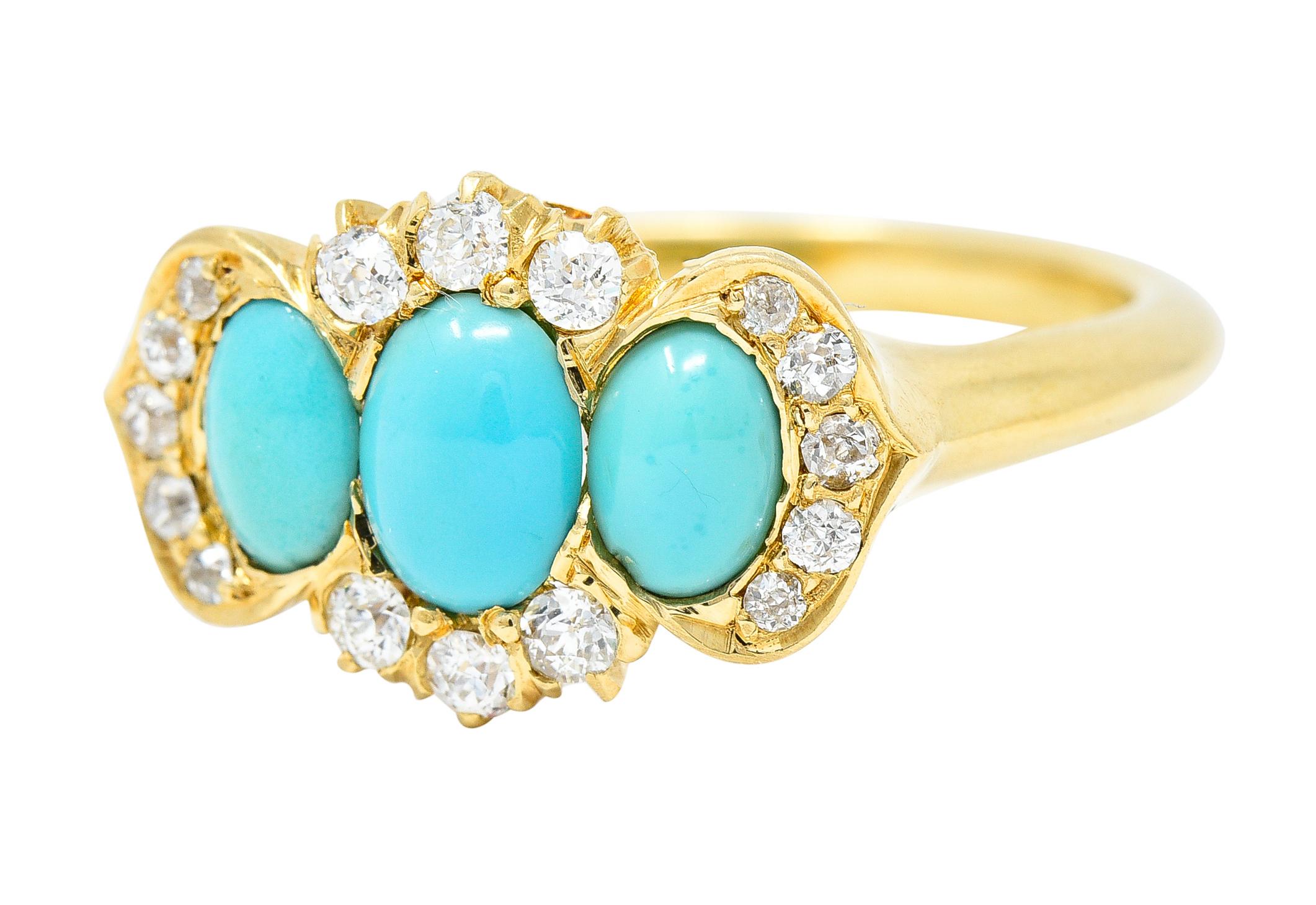 Women's or Men's Art Nouveau Turquoise Old Mine Cut Diamond 18 Karat Gold Jones & Woodland Ring