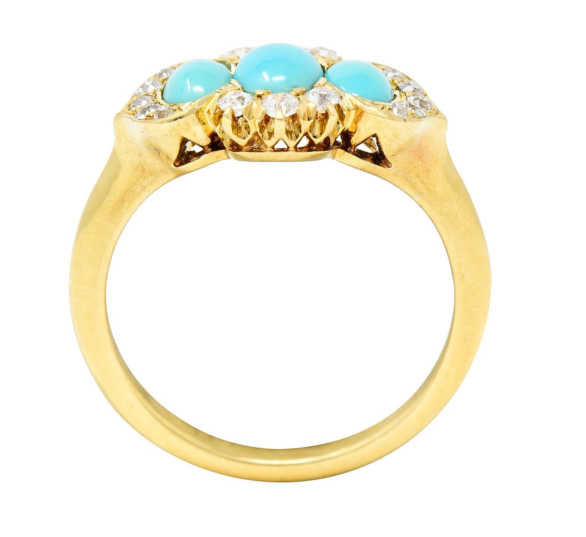 Art Nouveau Turquoise Old Mine Cut Diamond 18 Karat Gold Jones & Woodland Ring 3
