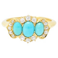 Art Nouveau Turquoise Old Mine Cut Diamond 18 Karat Gold Jones & Woodland Ring