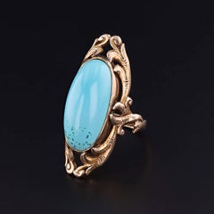 Art Nouveau Turquoise Ring of 10k Gold - Circa 1910