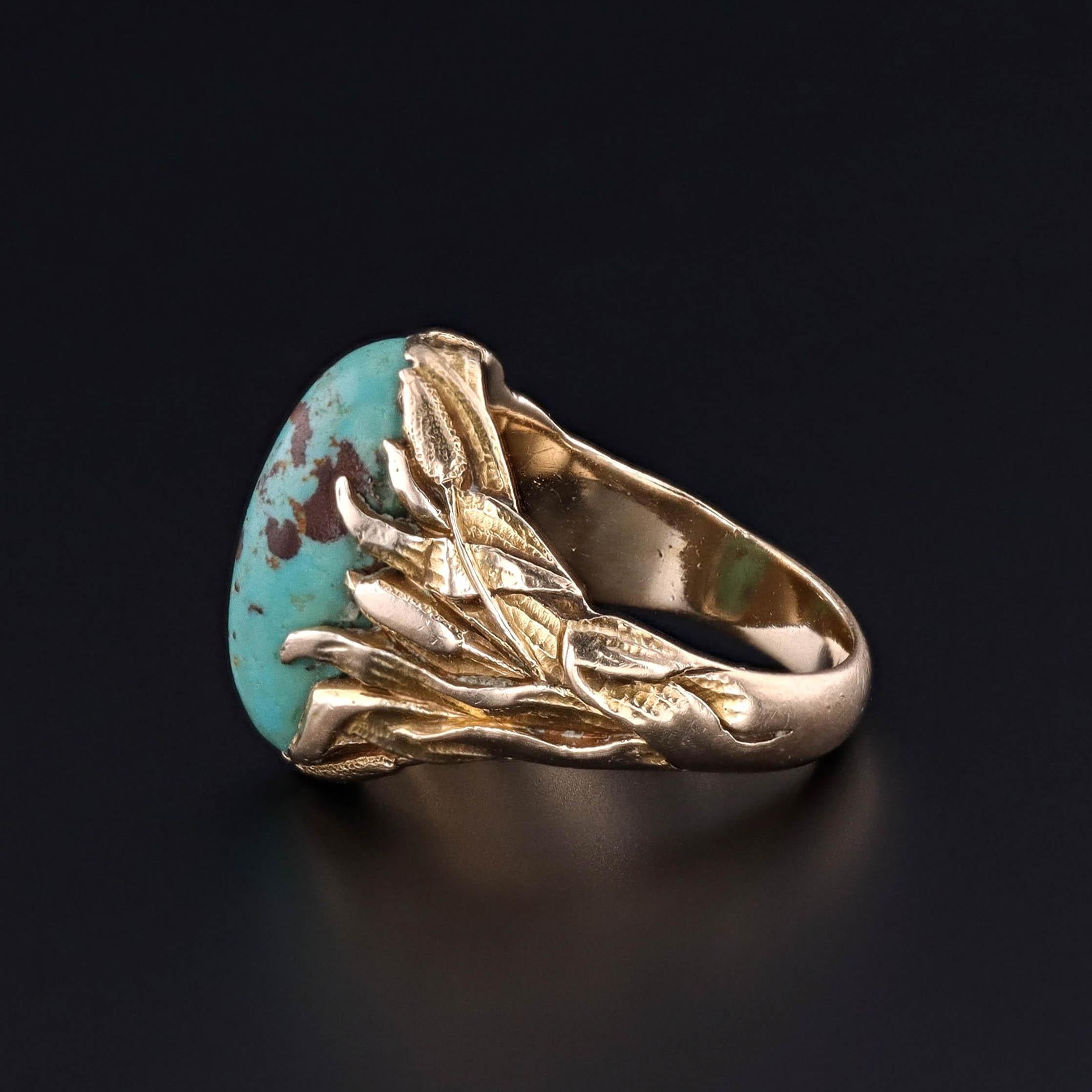 Cabochon Anello in oro 14k con turchese Art Nouveau in vendita