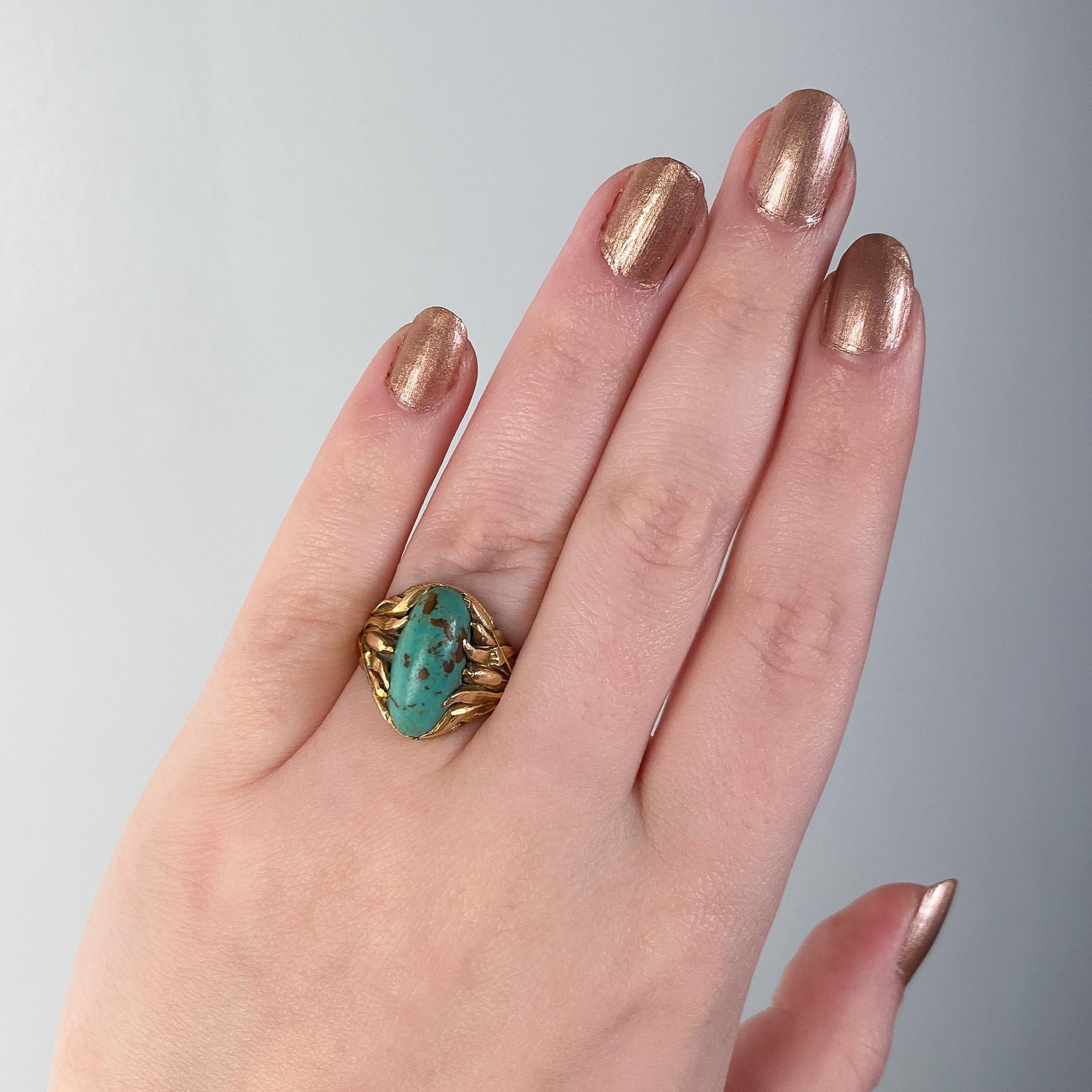 Donna Anello in oro 14k con turchese Art Nouveau in vendita