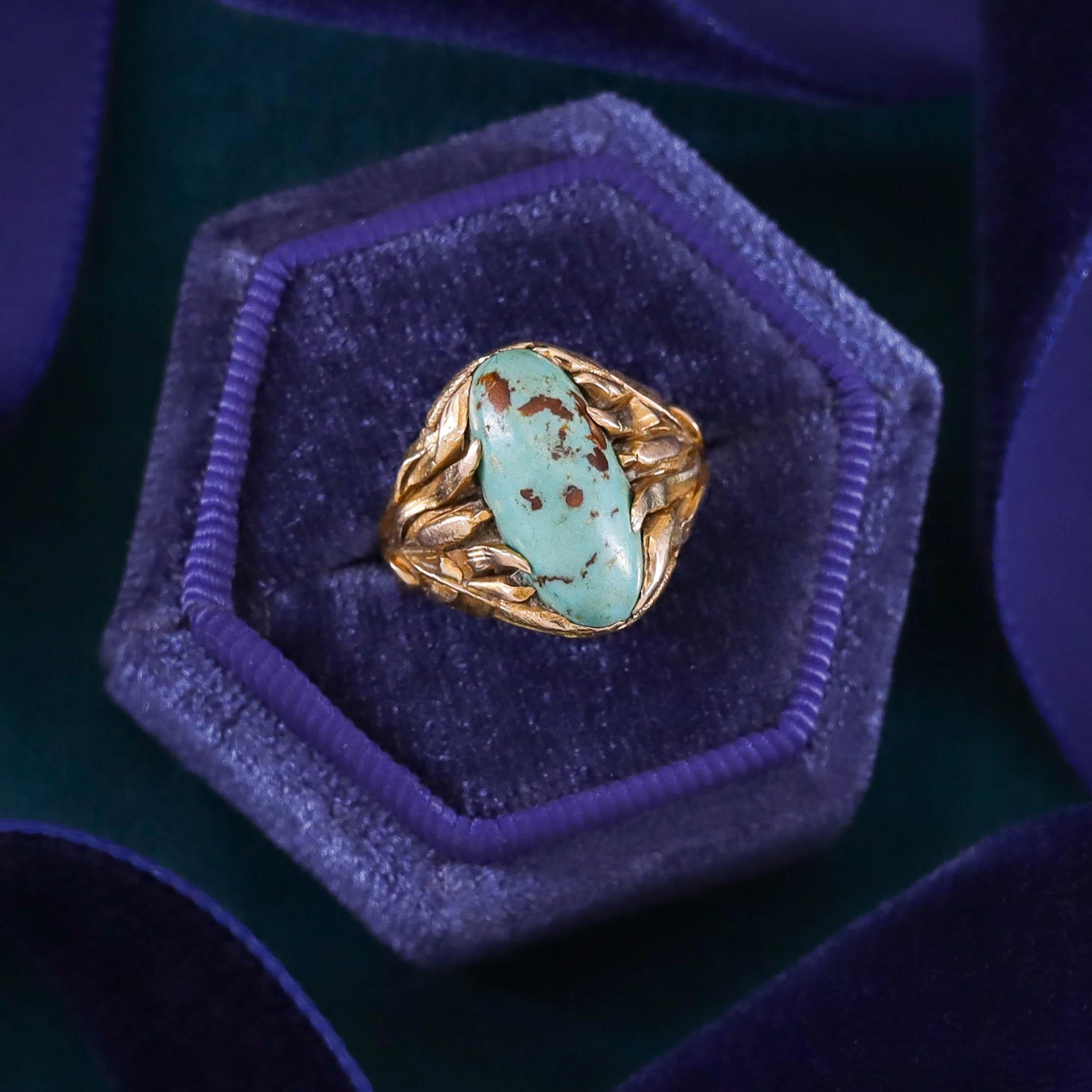 Anello in oro 14k con turchese Art Nouveau in vendita 1