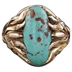 Bague Art Nouveau en or 14k avec turquoise