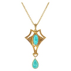 Art Nouveau Turquoise Yellow Gold Pendant Necklace Art Nouveau Turquoise Yellow Gold Pendant Necklace