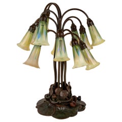 Art Nouveau Twelve Light "Pulled Feather" Lily Table Lamp by, Tiffany Studios
