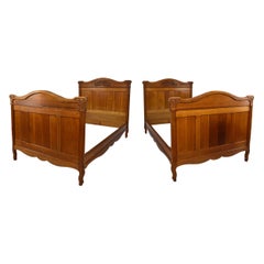 Art Nouveau Twin Beds in Carved Oak, France, circa 1910