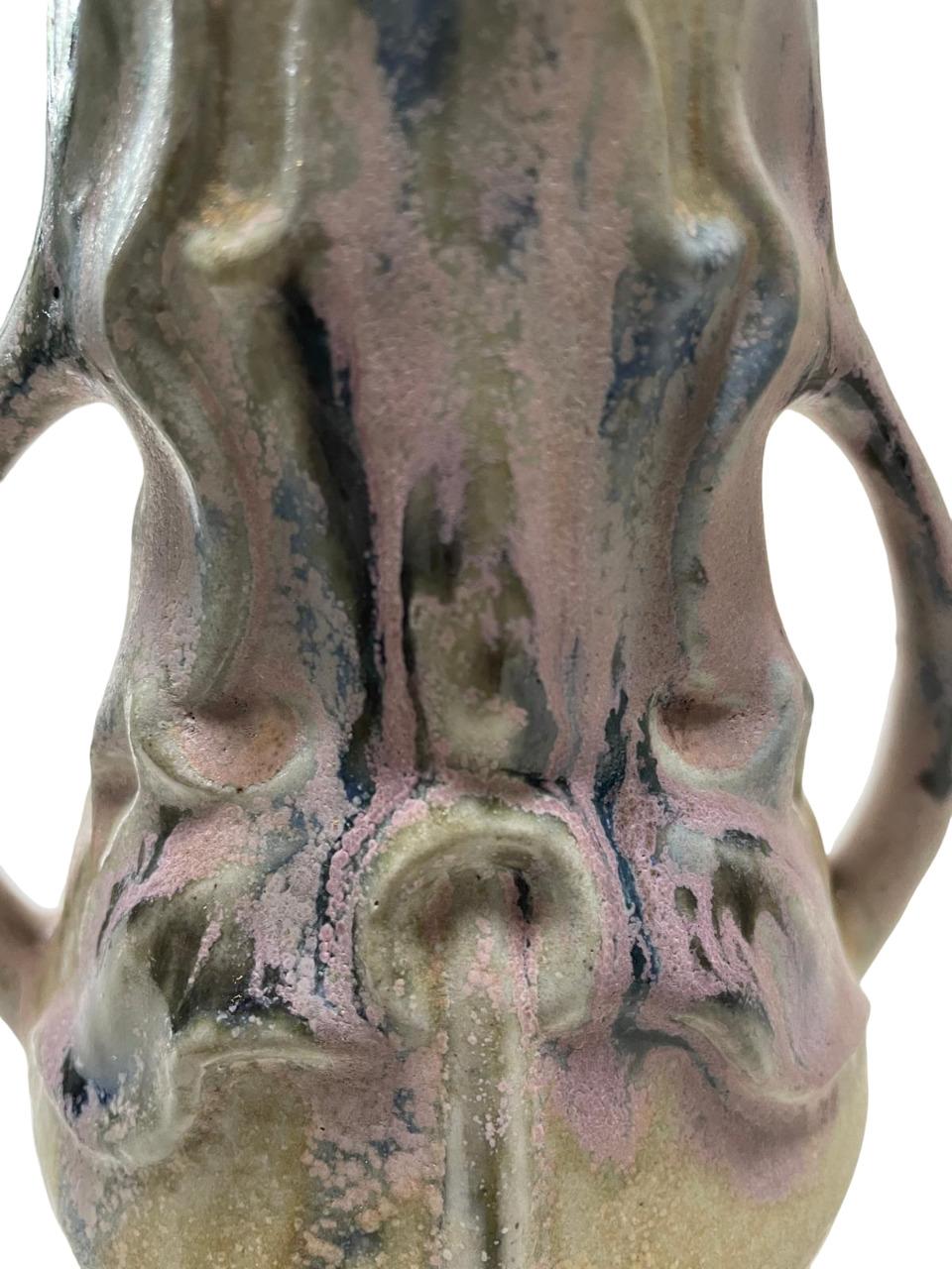 ART NOUVEAU Vase aus GREBER mit zwei Henkeln, mit einigen rosafarbenen Blitz, raffinierte Keramik im Angebot 13